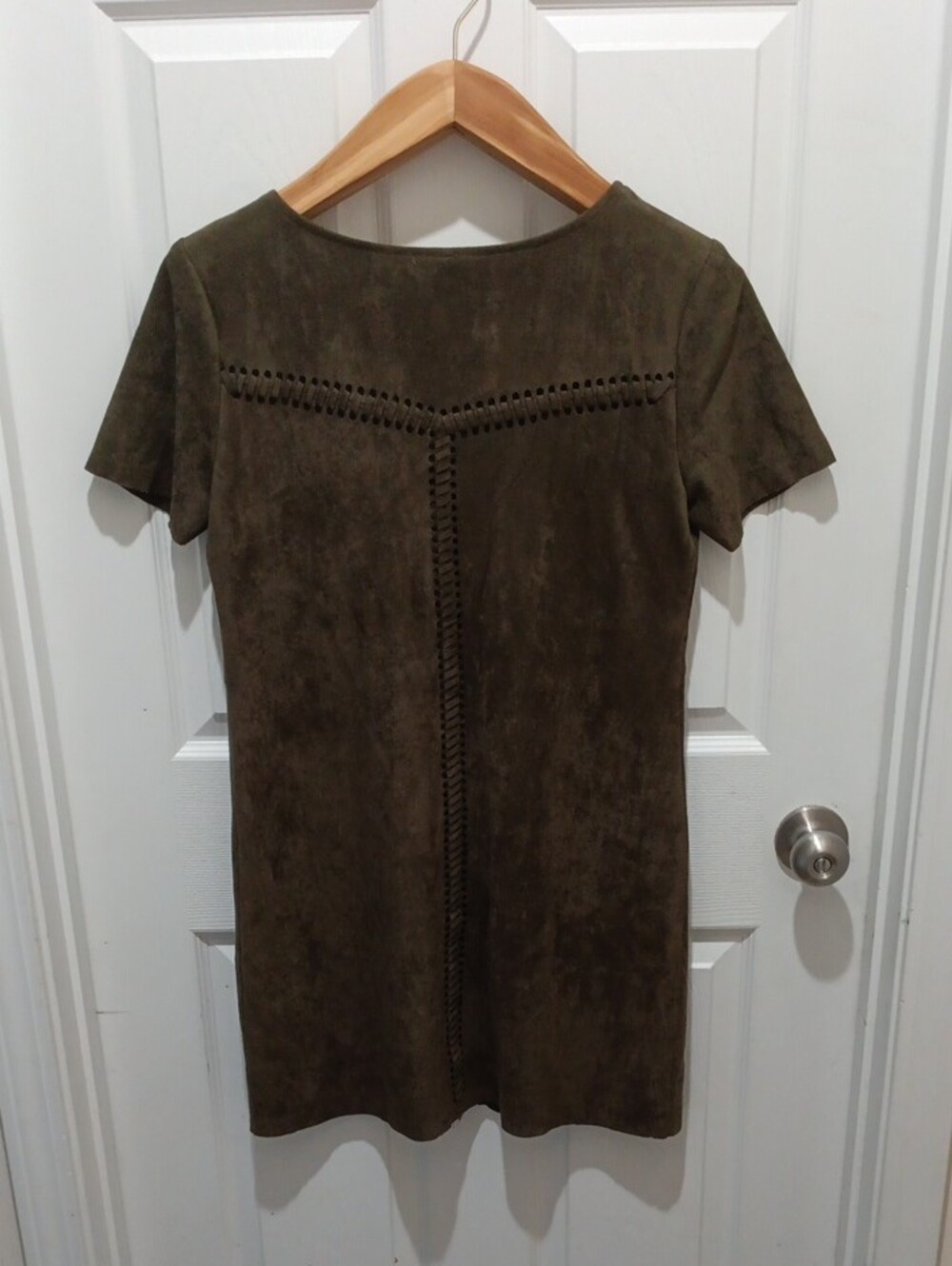 Black Swan Brown Short Sleeve Faux-Suede Dress - Picture 4 of 5